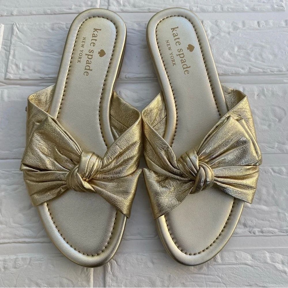 Kate Spade Marcella Metallic Gold Sandal Flats, Upper Leather
